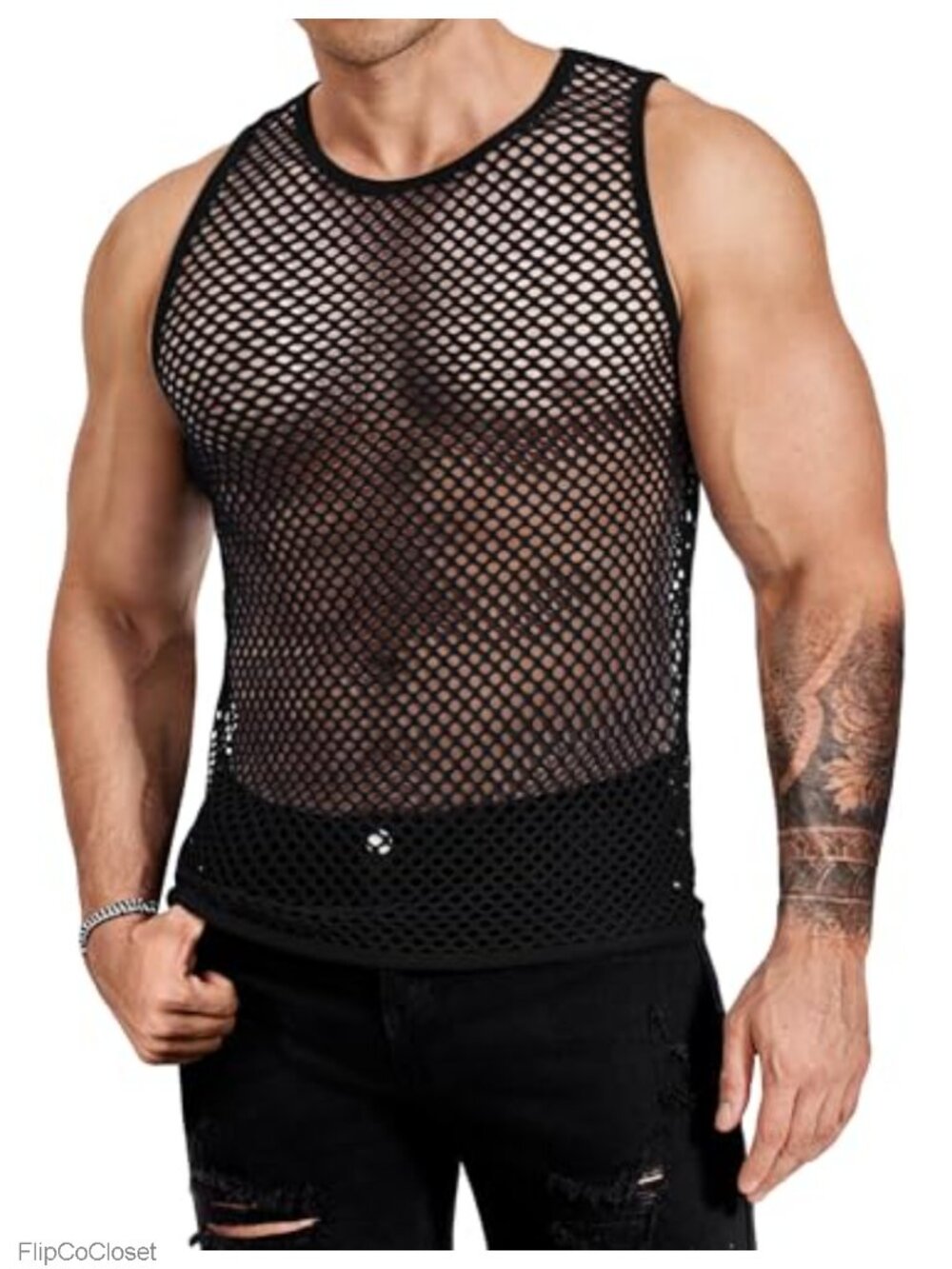 Men's Mesh Fishnet See Through Sleeveless Tank Top Muscle Fitted Clubwear Summer